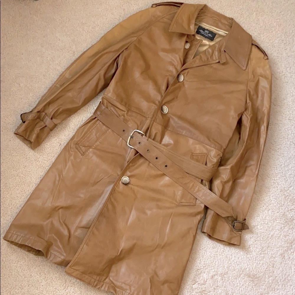 Vintage brown leather trench coat